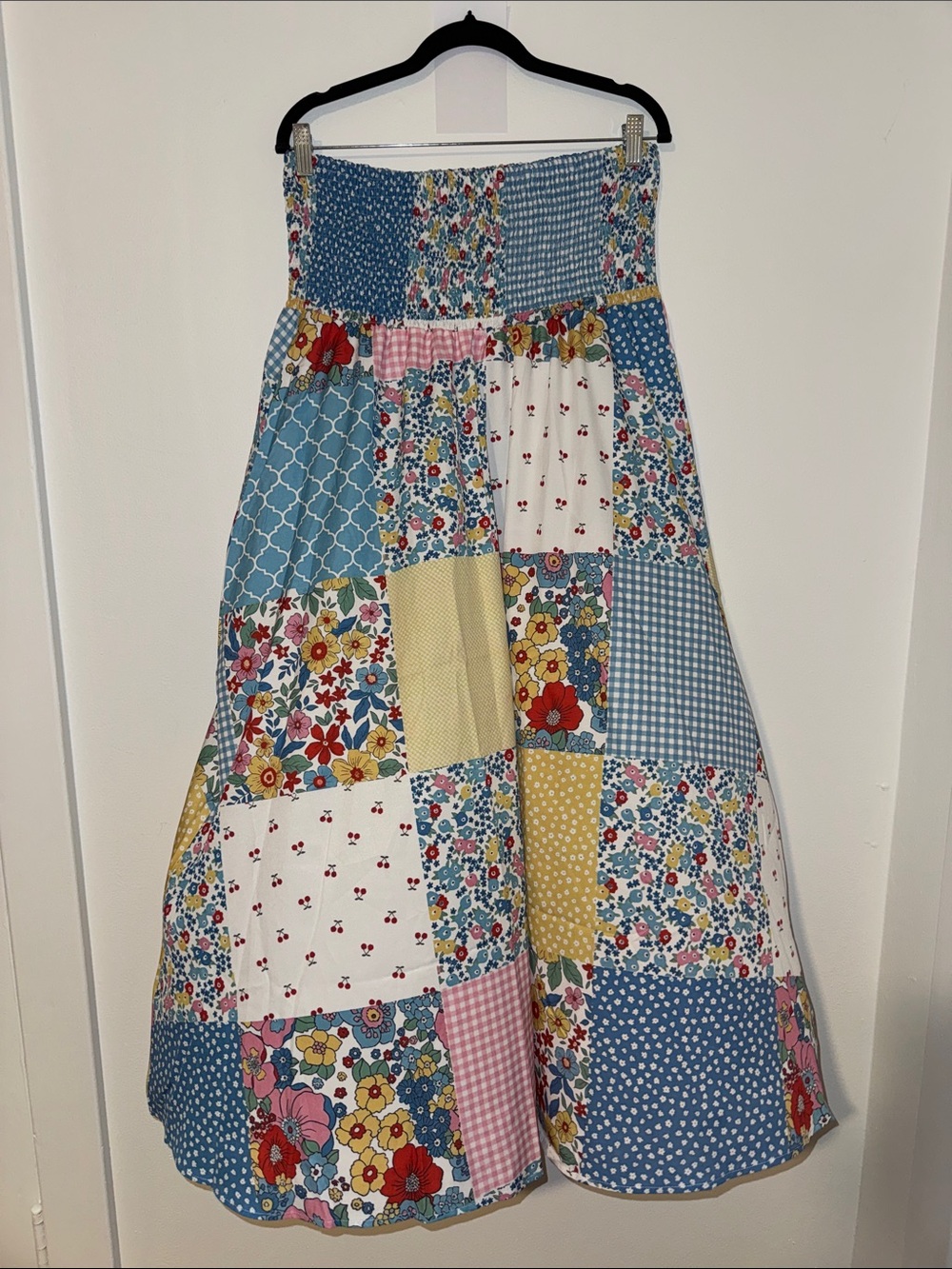 Patchwork Floral Maxi Skirt in Blue, Yellow and Pink - Picture 3 of 4